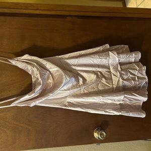 Satin cream colored dress with cross-cross spaghetti straps